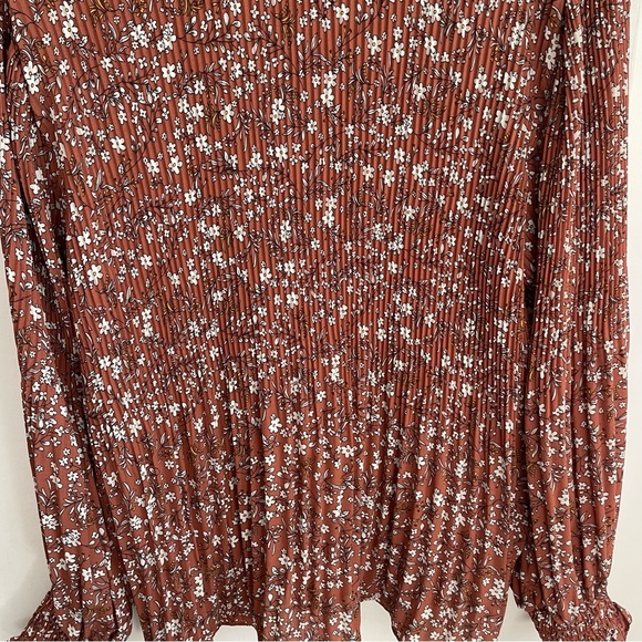 Flowy Floral Long Sleeve Blouse, Tied High Collar - Picture 6 of 10